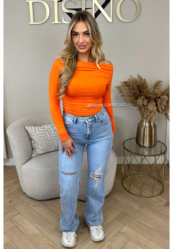 ORANGE - 'ALANI TOP' - RUCHED LONG SLEEVE TOP