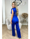 ROYAL BLUE - 'ISABELLA JUMPSUIT' - SILKY SATIN STRETCH PUFF SHOULDER JUMPSUIT