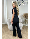 BLACK - 'ISABELLA JUMPSUIT' - SILKY SATIN STRETCH PUFF SHOULDER JUMPSUIT