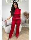 RED - 'ISABELLA JUMPSUIT' - SILKY SATIN STRETCH PUFF SHOULDER JUMPSUIT