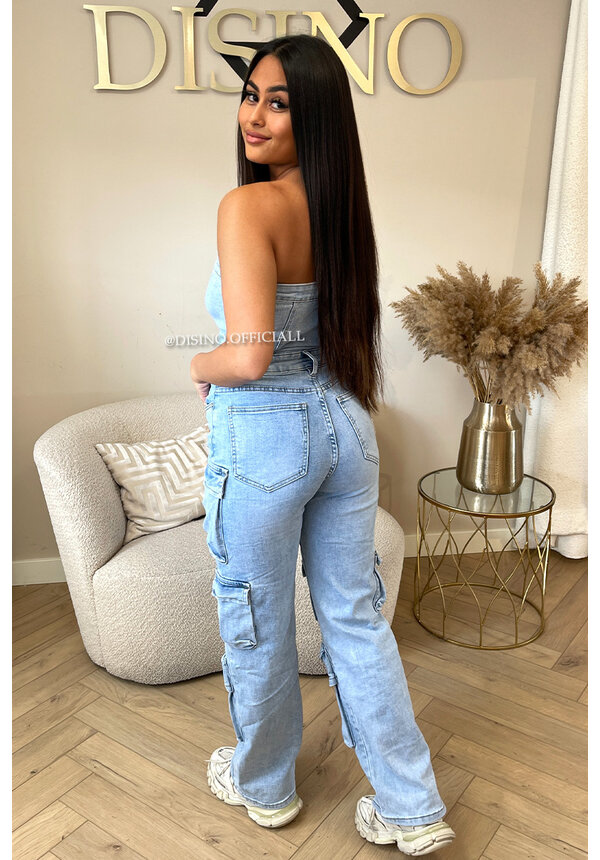 LIGHT BLUE - 'REESE JUMPSUIT' - SUPER STRETCH MULTIPOCKET CARGO JUMPSUIT