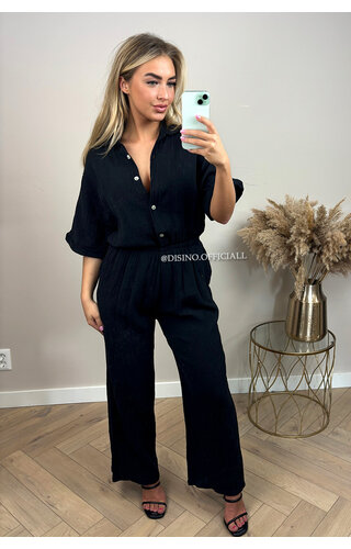 BLACK - 'MAEVE JUMPSUIT' - MOESSELINE WAFFLE COTTON JUMPSUIT 