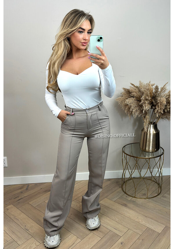 TAUPE - 'KIANA V2 PANTS' - PERFECT FIT HIGH WAIST STRAIGHT PANTALON