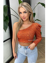 ORANGE - 'NORA' - SPARKLE ONE ARM ALL OVER SEQUIN TOP