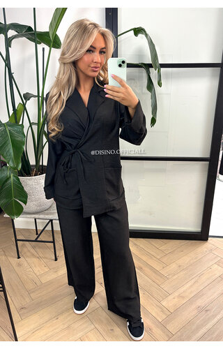 BLACK - 'ADELINE SET' - WRAP ON LINNEN TWO PIECE SET 