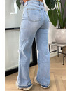 LIGHT BLUE - 'MANCHESTER' - STRETCH RIPPED KNEE WIDE LEG JEANS - 3358