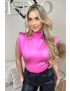 PINK - 'ISABELLA TOP' - SILKY SATIN STRETCH PUFF SHOULDER TOP