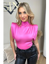 PINK - 'ISABELLA TOP' - SILKY SATIN STRETCH PUFF SHOULDER TOP