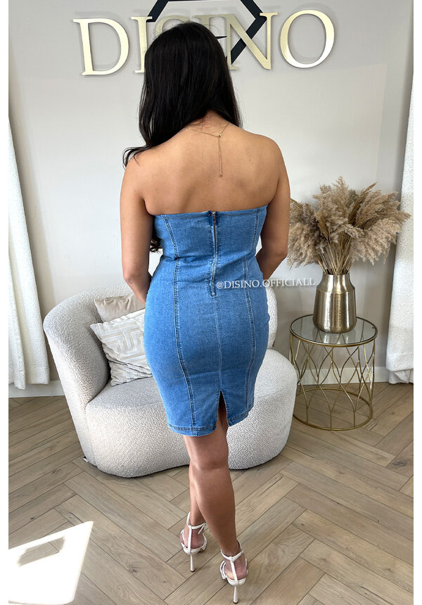 BLUE - 'HEATHER V2 DRESS' - SUPER STRETCH STRAPLESS DENIM DRESS