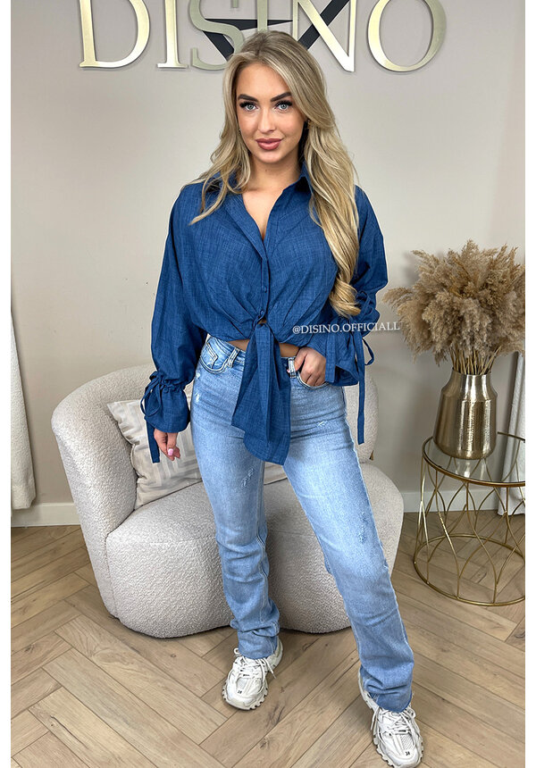 BLUE - 'MONICA' - CROPPED KNOT BLOUSE