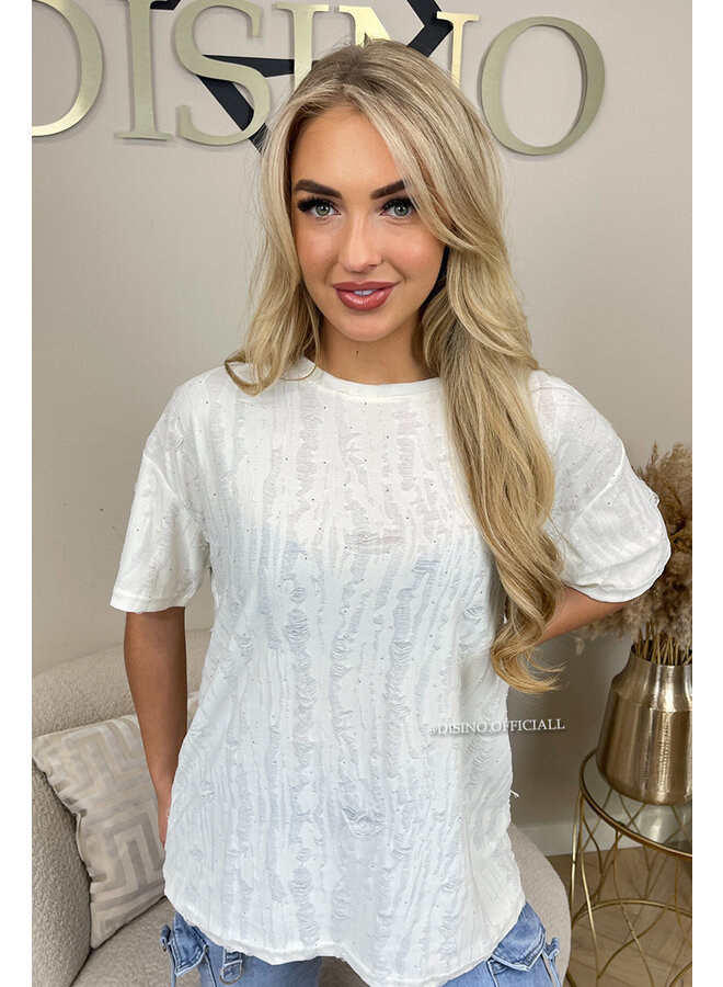 ECRU - 'DESTROYED TEE' - OVERSIZED & STUDS DESTROYED TEE
