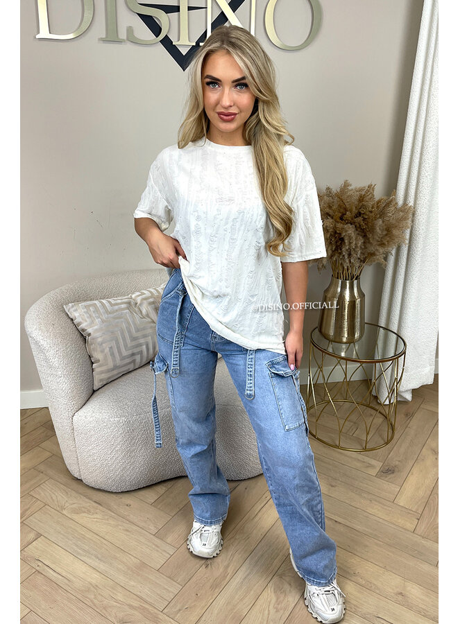 ECRU - 'DESTROYED TEE' - OVERSIZED & STUDS DESTROYED TEE
