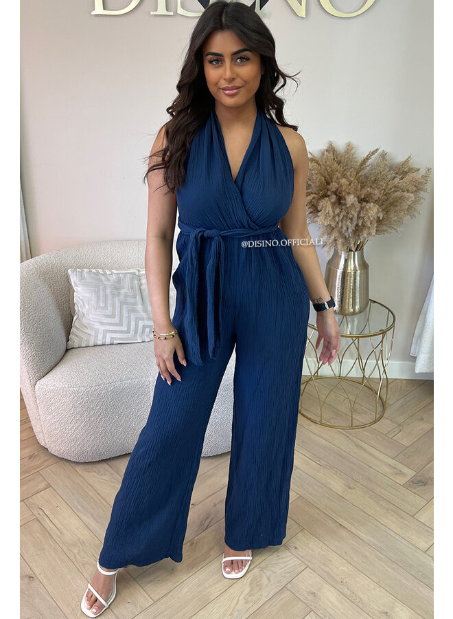 NAVY BLUE - 'DAISY JUMPSUIT' - MULTI WAY MOUSSELINE COTTON JUMPSUIT