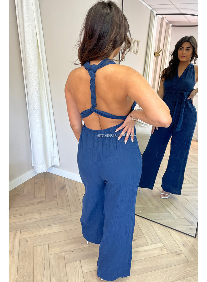 NAVY BLUE - 'DAISY JUMPSUIT' - MULTI WAY MOUSSELINE COTTON JUMPSUIT