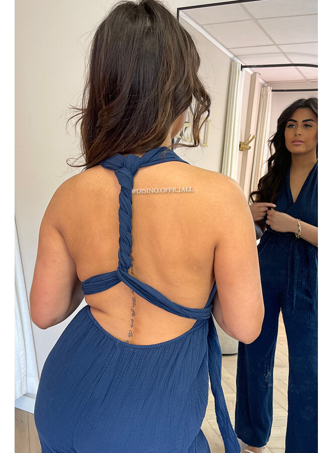 NAVY BLUE - 'DAISY JUMPSUIT' - MULTI WAY MOUSSELINE COTTON JUMPSUIT