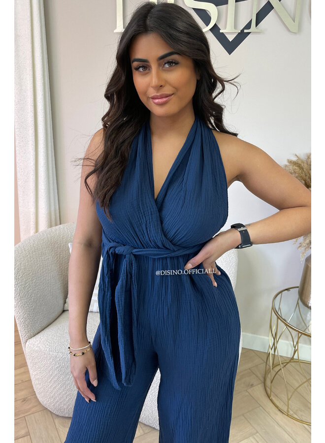 NAVY BLUE - 'DAISY JUMPSUIT' - MULTI WAY MOUSSELINE COTTON JUMPSUIT