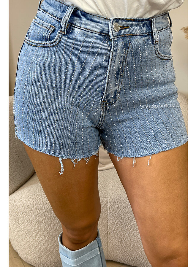 BLUE - 'MIREILLE SHORTS' - SUPER STRETCH ALL-OVER DIAMONDS DENIM SHORT