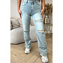 VINTAGE WASHING - 'BOSTON' - STRETCH RIPPED KNEE WIDE LEG JEANS