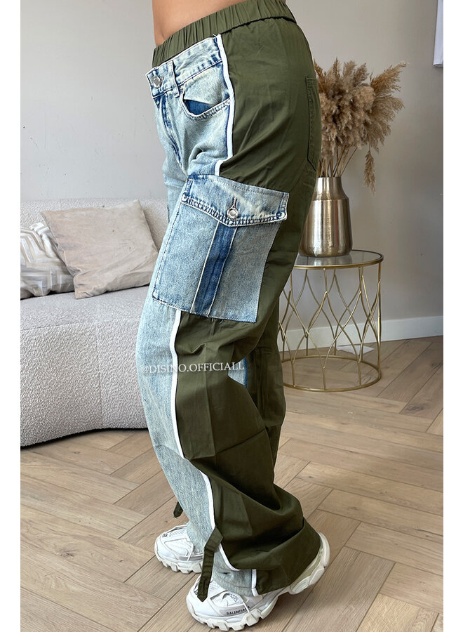 ARMY GREEN - 'JAYLEE V2' - LIMITED EDITION HALF TRAINER HALF DENIMJEANS