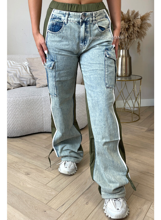 ARMY GREEN - 'JAYLEE V2' - LIMITED EDITION HALF TRAINER HALF DENIMJEANS