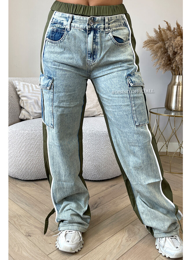 ARMY GREEN - 'JAYLEE V2' - LIMITED EDITION HALF TRAINER HALF DENIMJEANS