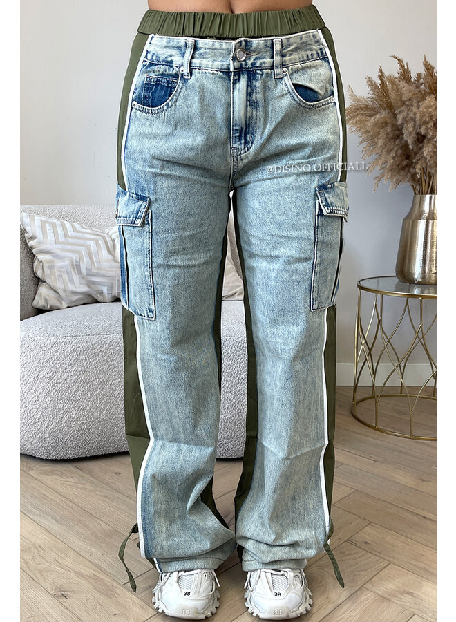 ARMY GREEN - 'JAYLEE V2' - LIMITED EDITION HALF TRAINER HALF DENIMJEANS