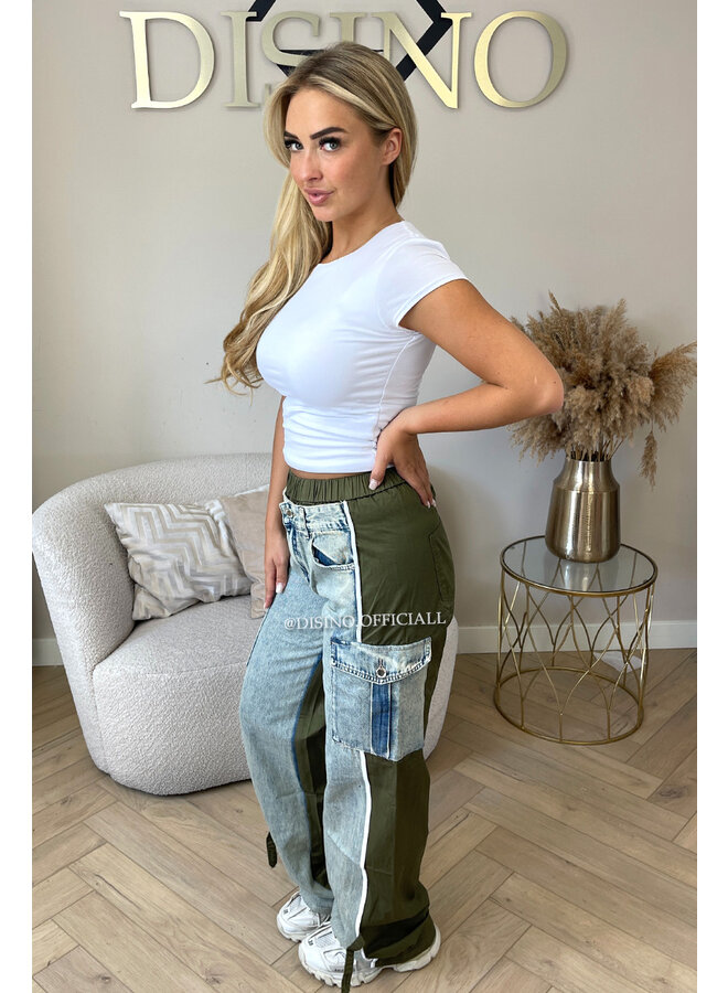ARMY GREEN - 'JAYLEE V2' - LIMITED EDITION HALF TRAINER HALF DENIMJEANS