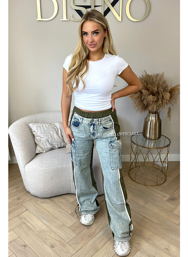 ARMY GREEN - 'JAYLEE V2' - LIMITED EDITION HALF TRAINER HALF DENIMJEANS