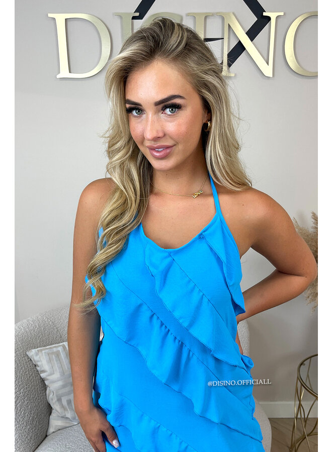 BLUE - 'BELLA DRESS' - LAYERED RUFFLE MAXI DRESS