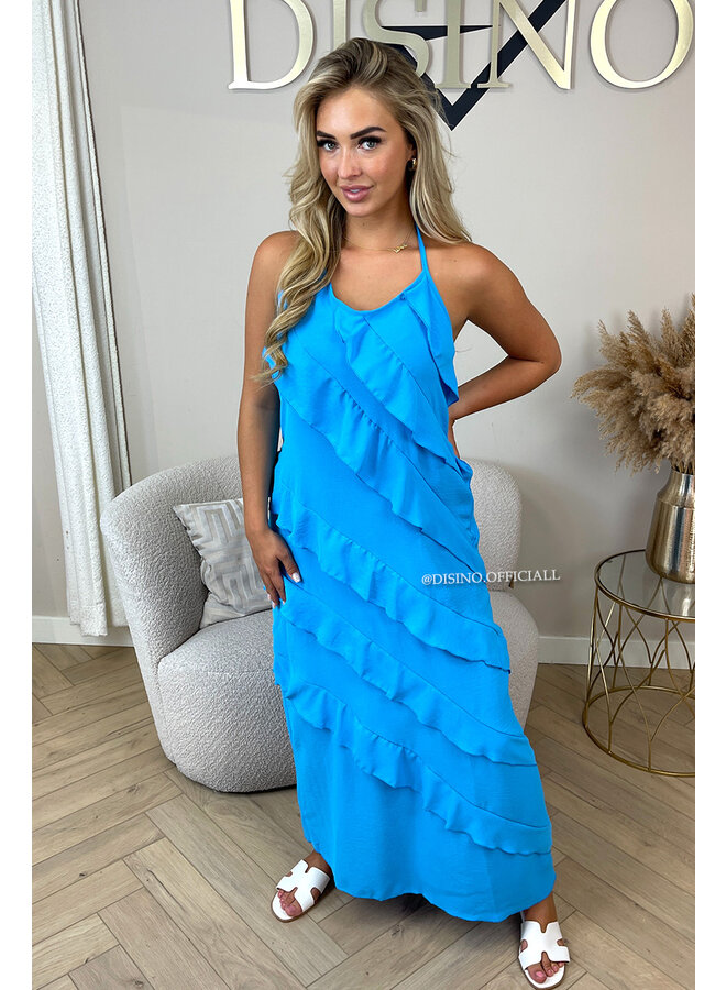 BLUE - 'BELLA DRESS' - LAYERED RUFFLE MAXI DRESS