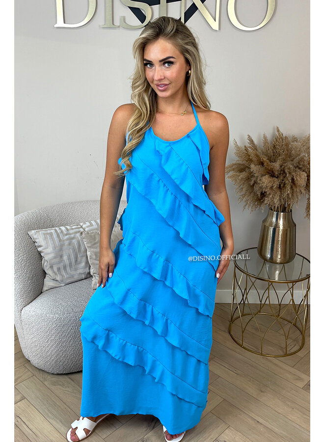 BLUE - 'BELLA DRESS' - LAYERED RUFFLE MAXI DRESS