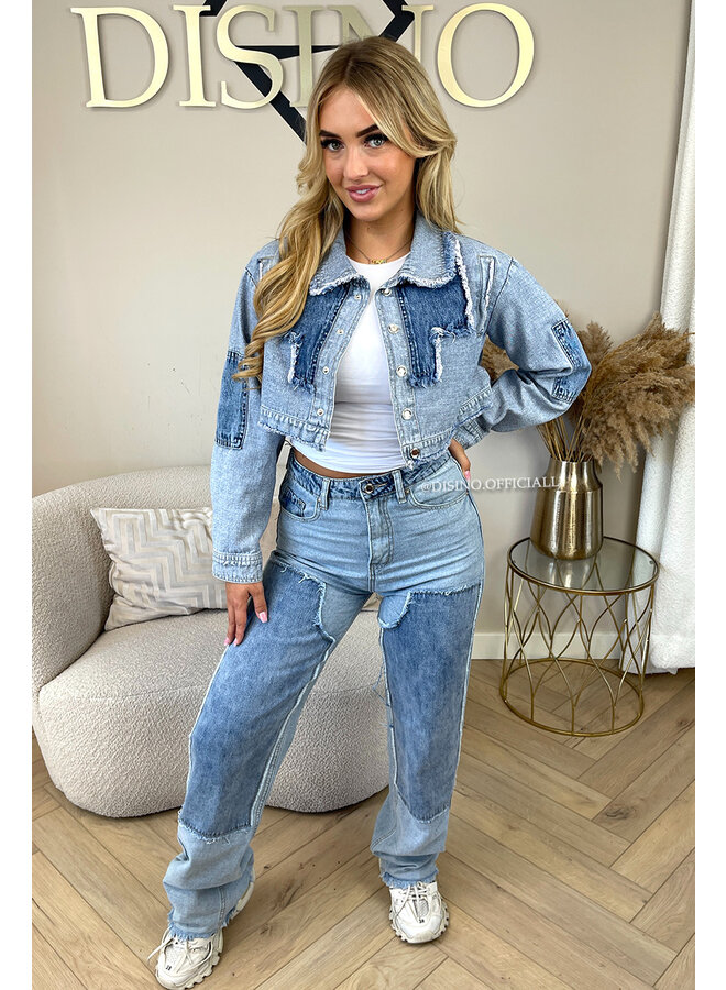 BLUE - 'CARPENTER JACKET' - EXCLUSIVE CROPPED DENIM JACKET