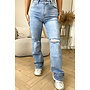 BLUE - 'NEVADA' - SUPER STRETCH HIGH WAIST RIPPED KNEE STRAIGHT LEG JEANS
