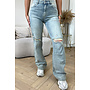 VINTAGE WASHING - 'NEVADA' - SUPER STRETCH HIGH WAIST RIPPED KNEE STRAIGHT LEG JEANS