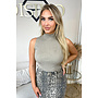 TAUPE - 'VOYEL' - TURTLE NECK SLEEVELESS RIBBED TOP