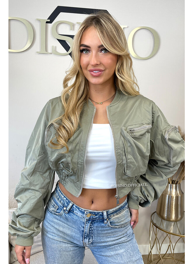 KHAKI GREEN - 'CROPPED BOMBER' - EXCLUSIVE CROPPED BOMBER JACKET