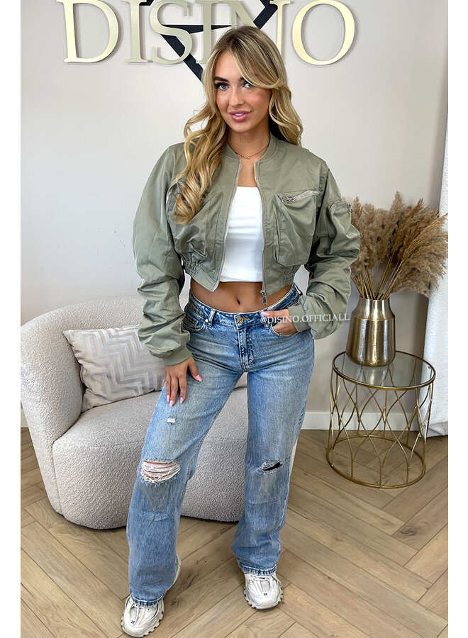 KHAKI GREEN - 'CROPPED BOMBER' - EXCLUSIVE CROPPED BOMBER JACKET