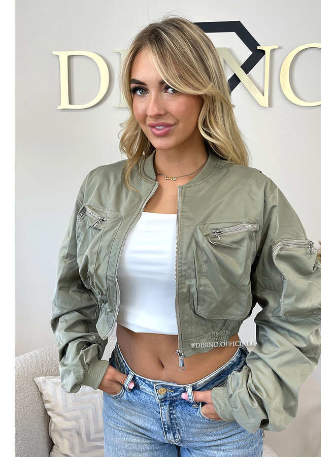 KHAKI GREEN - 'CROPPED BOMBER' - EXCLUSIVE CROPPED BOMBER JACKET
