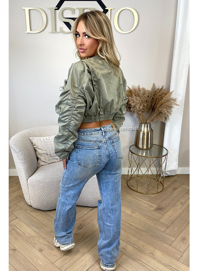 KHAKI GREEN - 'CROPPED BOMBER' - EXCLUSIVE CROPPED BOMBER JACKET