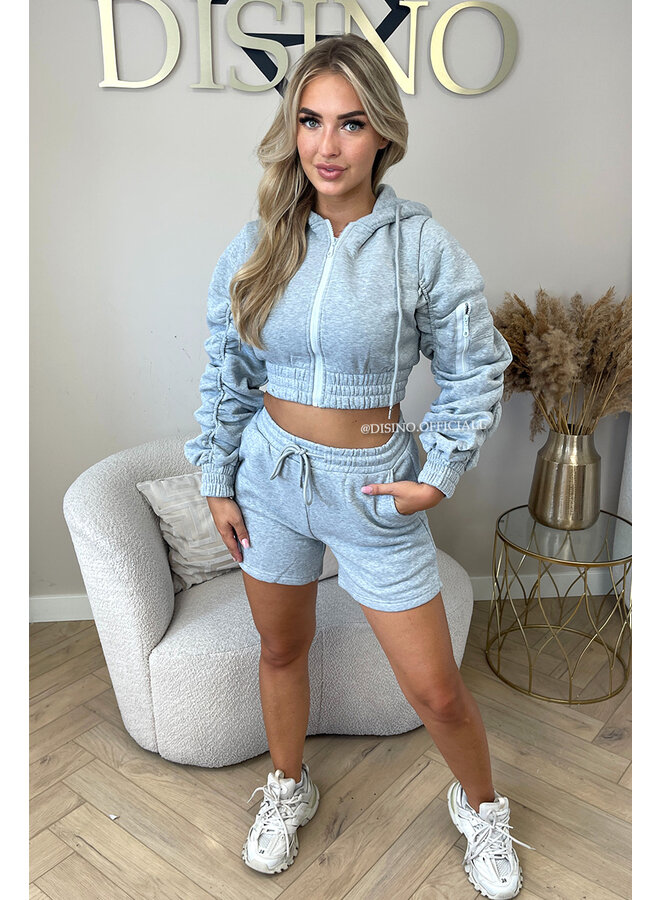 GREY - 'DONNA SET' - RUCHED VEST + SHORT SET