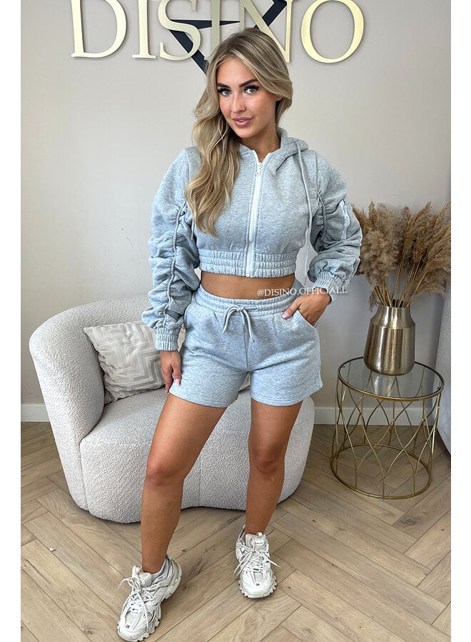 GREY - 'DONNA SET' - RUCHED VEST + SHORT SET
