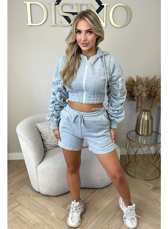 GREY - 'DONNA SET' - RUCHED VEST + SHORT SET