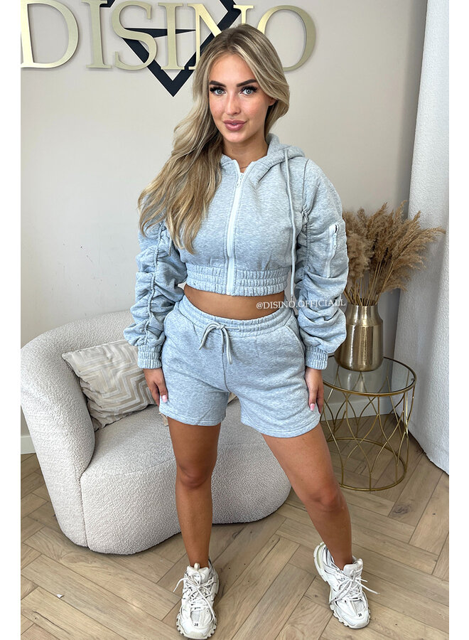 GREY - 'DONNA SET' - RUCHED VEST + SHORT SET