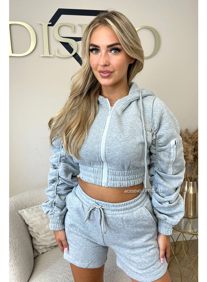 GREY - 'DONNA SET' - RUCHED VEST + SHORT SET