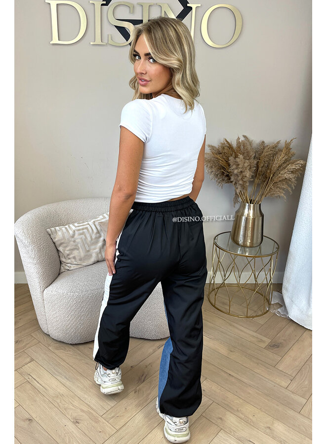 BLACK - 'SHAI JEANS' - HALF PARACHUTE HALF DENIM STRIPED JEANS