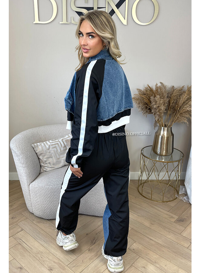 BLACK - 'SHAI JEANS' - HALF PARACHUTE HALF DENIM STRIPED JEANS