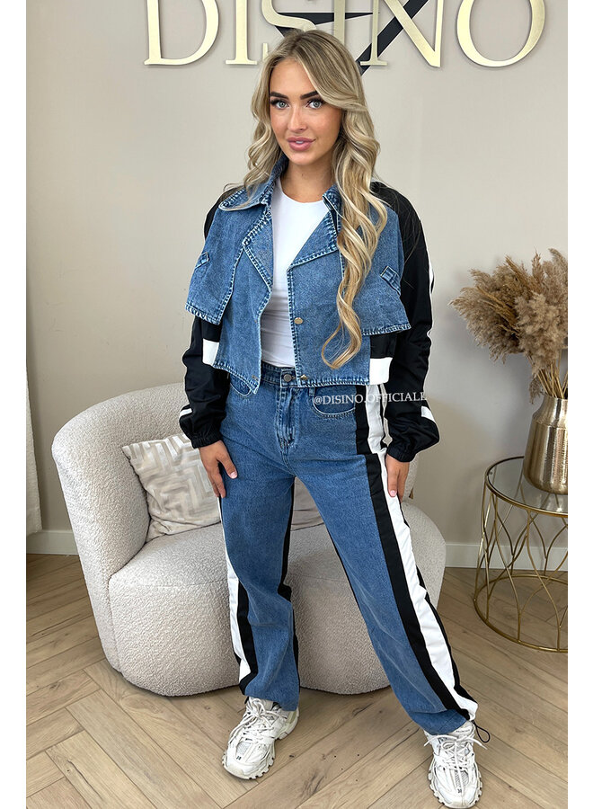 BLACK - 'SHAI JEANS' - HALF PARACHUTE HALF DENIM STRIPED JEANS