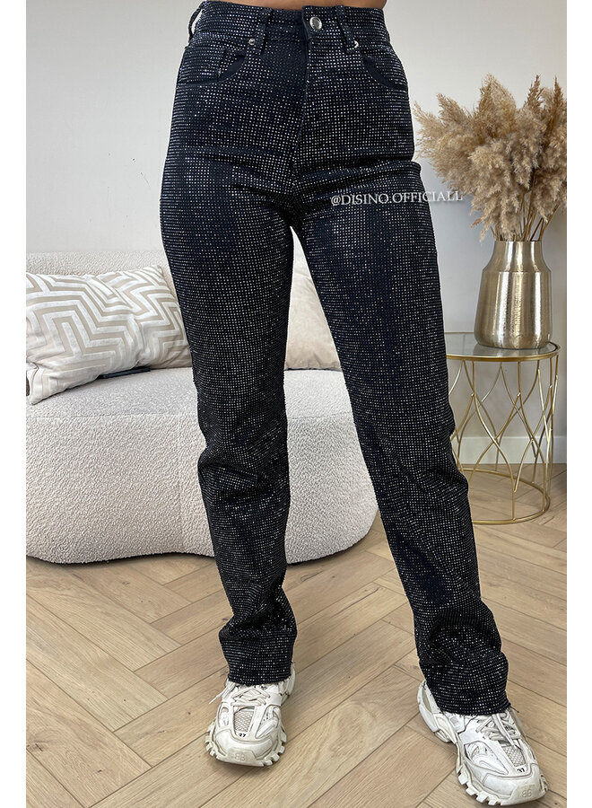 BLACK - 'CELINA DIAMONDS JEANS' - EXCLUSIVE STRETCH STRAIGHT LEG JEANS