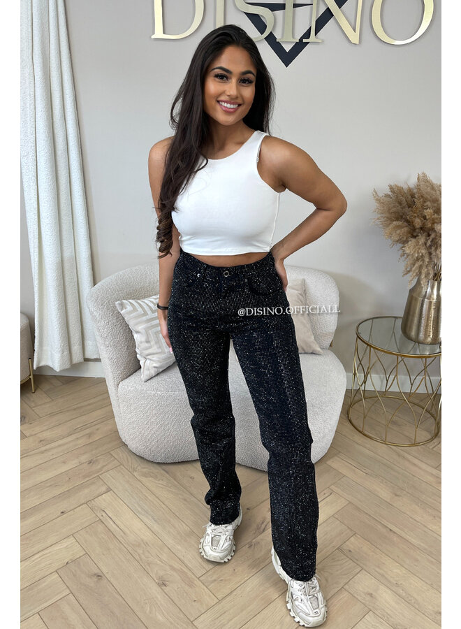 BLACK - 'CELINA DIAMONDS JEANS' - EXCLUSIVE STRETCH STRAIGHT LEG JEANS