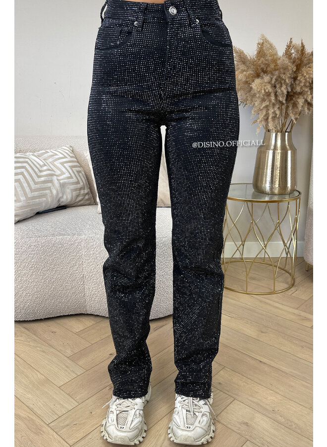 BLACK - 'CELINA DIAMONDS JEANS' - EXCLUSIVE STRETCH STRAIGHT LEG JEANS